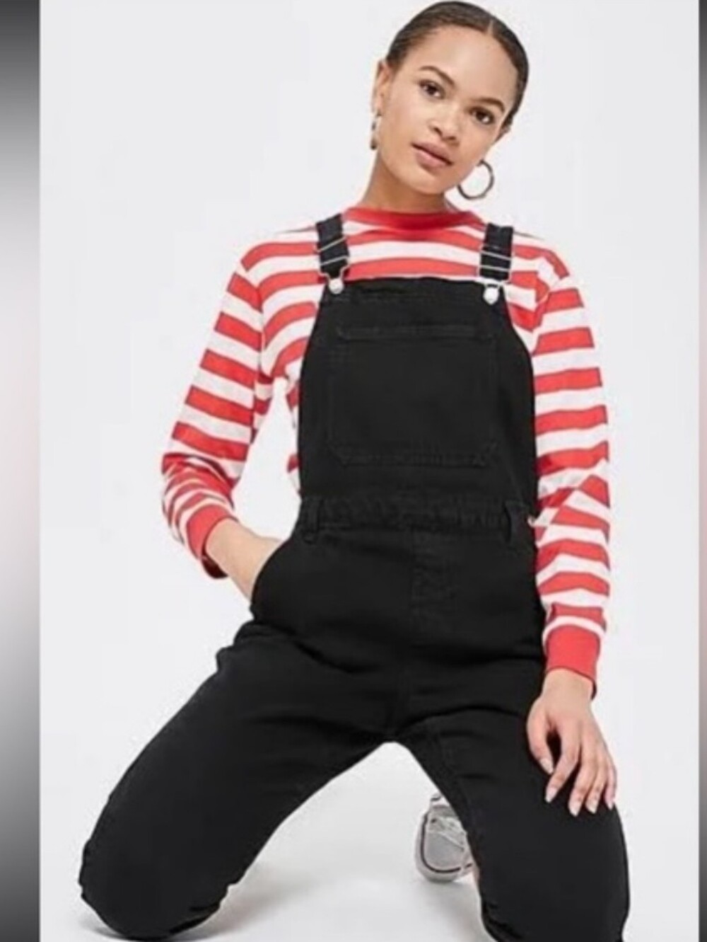Topshop Black Denim Overalls with Front Bib